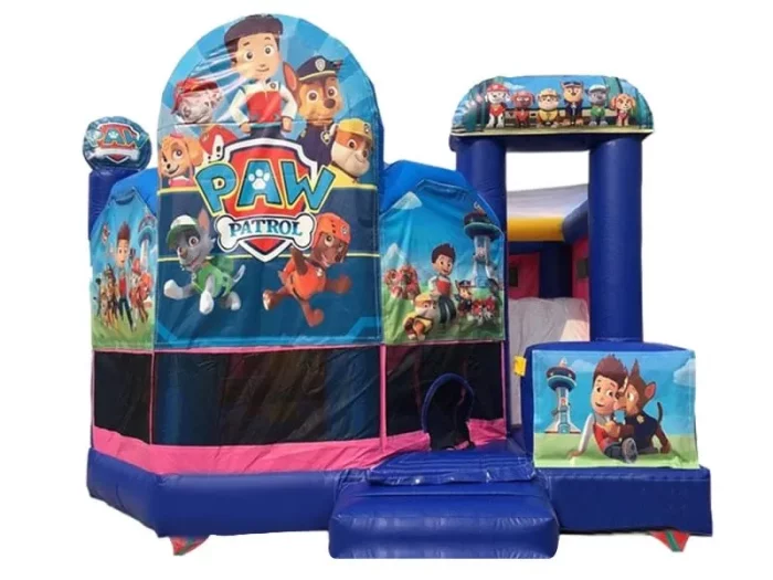 Château gonflable Pat' Patrouille avec toboggan, idéal pour fêtes d'enfants. Acheter en ligne, prix abordable, haute qualité. Commandez maintenant !