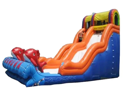 Toboggan gonflable aquatique avec dauphins, idéal pour fêtes estivales et aventures. Haute qualité, prix abordable, à acheter en ligne. Commandez vite !