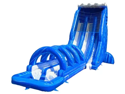 Toboggan gonflable géant bleu avec tunnel aquatique, idéal pour fêtes estivales. Haute qualité, prix abordable, à acheter en ligne. Commandez maintenant !